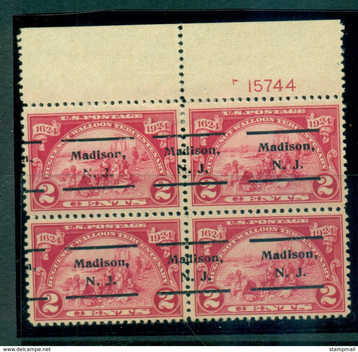 USA 1924 Sc#615 Hugenot-Walloon Tercentenary 2c PB4#15744 Precancel Madison NJ MLH/MUH Lot67348 - Sonstige & Ohne Zuordnung