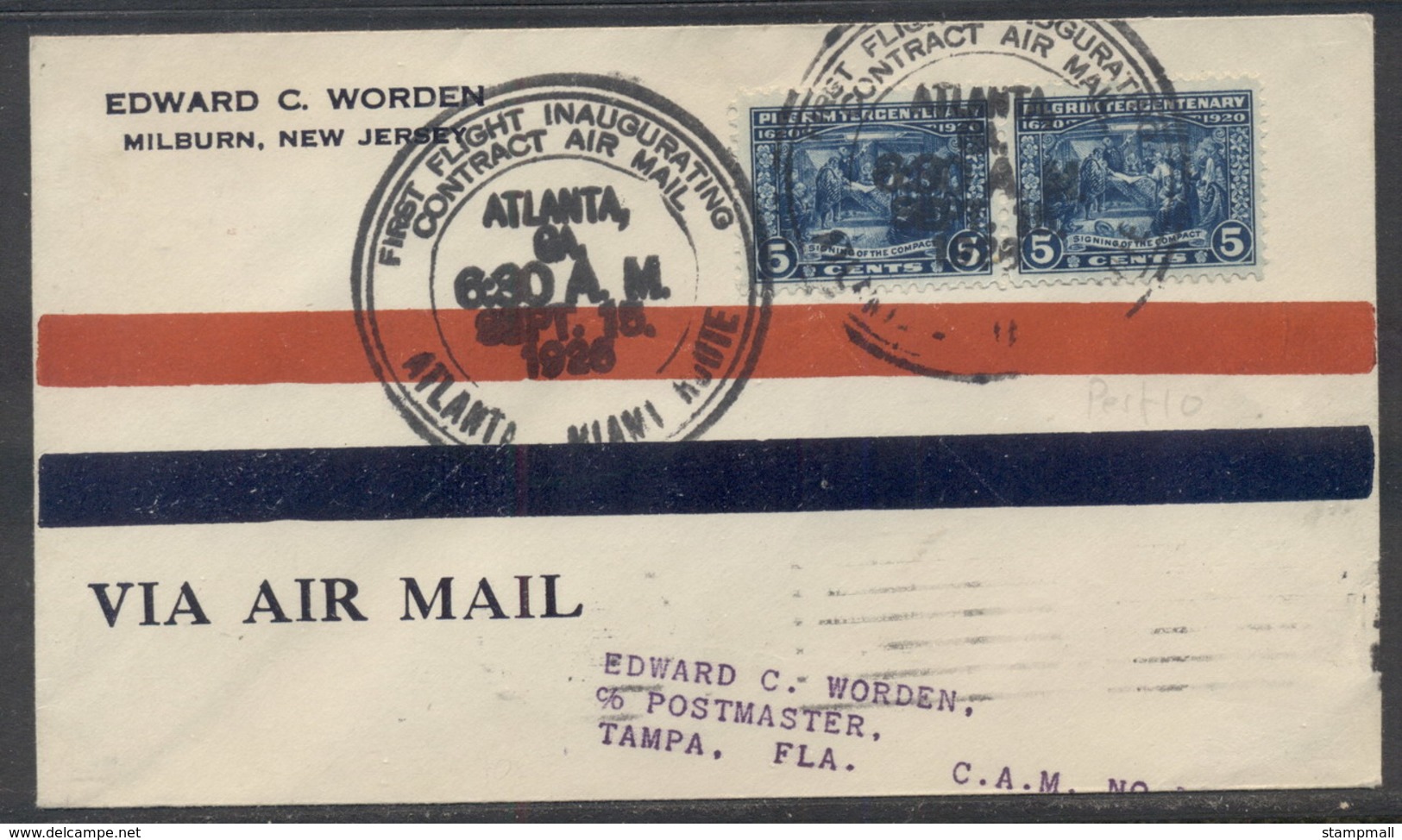 USA 1926 Pilgrim Tercentenary 5c Air Mail Cover, First Flight - Other & Unclassified