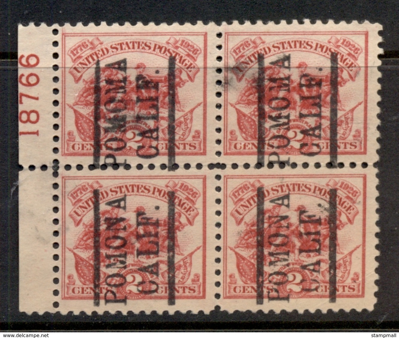 USA 1926 Sc#629 Battle Of White Plains , Precancel Pomona Calif PB#18766 Blk4 FU - Autres & Non Classés