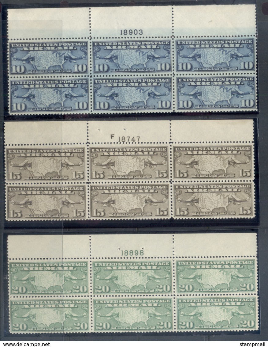 USA 1926-27 Sc#C7-9 Air Mail, Map & Mail Plane Plate Blocks MUH - Other & Unclassified