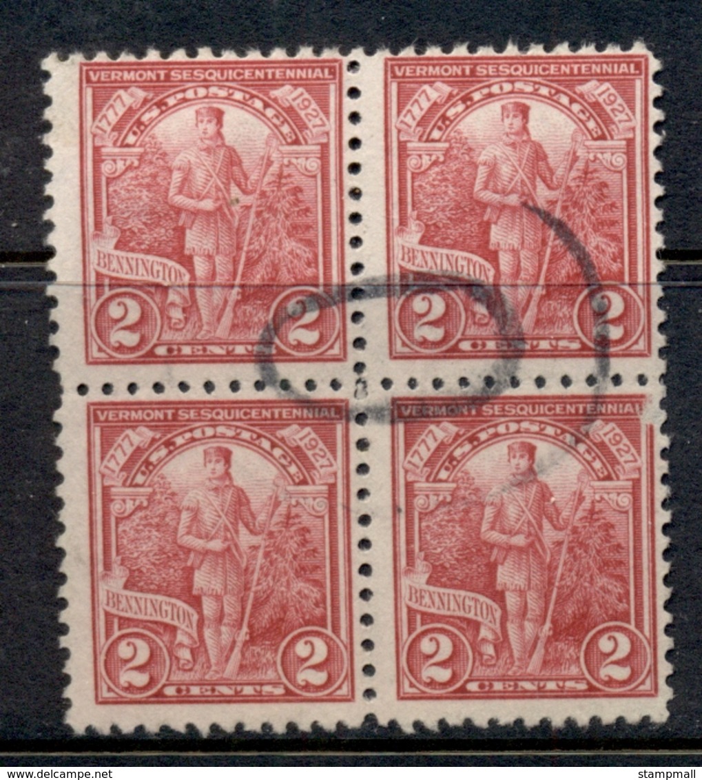 USA 1927 Sc#643 Vermont Sesquicentennial Blk4 FU - Altri & Non Classificati