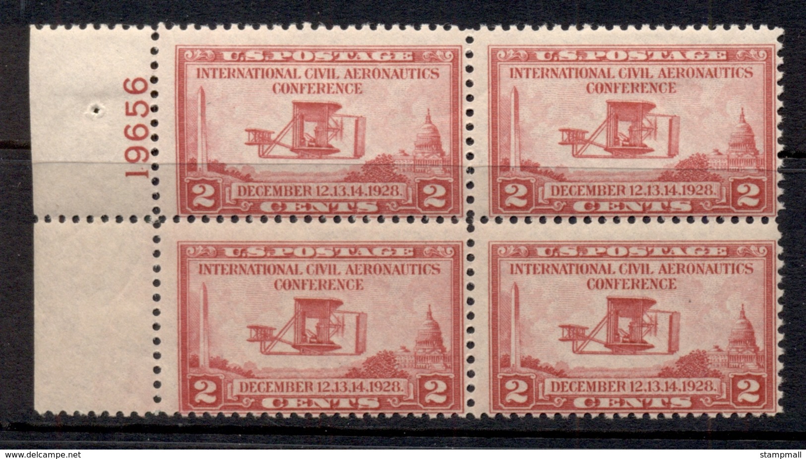 USA 1928 Sc#649 International Civil Aeronautics Conference 2c PB#19656 MUH/MLH - Sonstige & Ohne Zuordnung