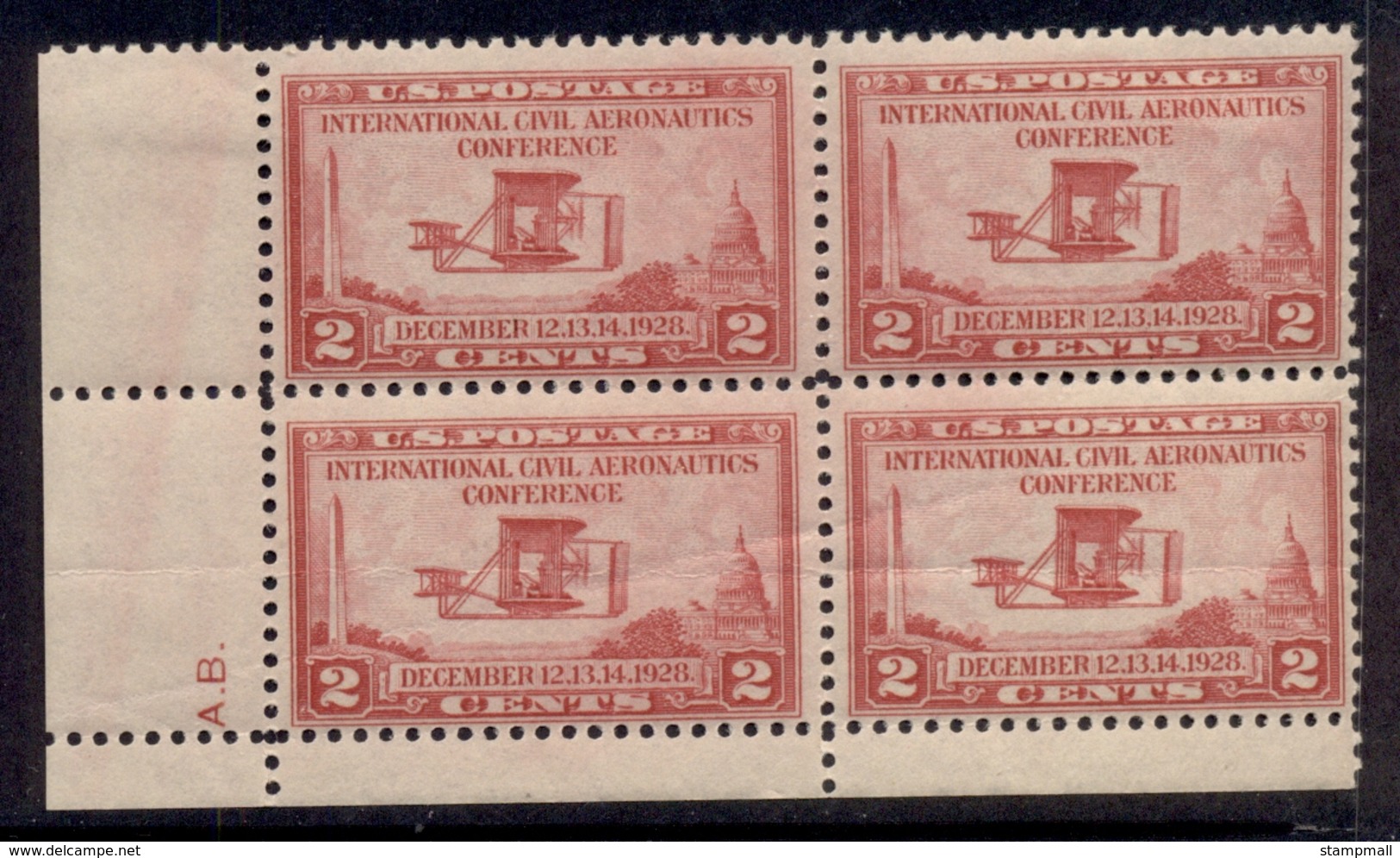 USA 1928 Sc#649 International Civil Aeronautics Conference 2c PB#AB MUH/MLH - Other & Unclassified