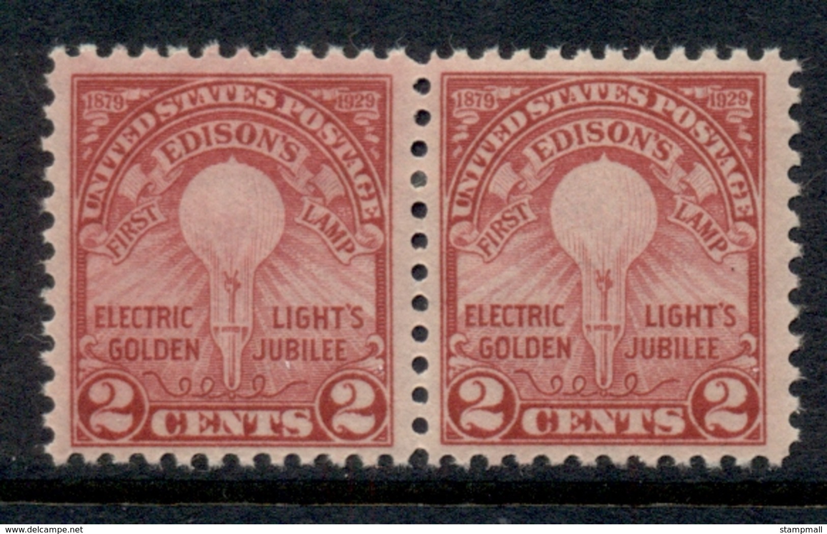 USA 1929 Sc#655 Edison Electric Light Jubilee Perf 11x10.5 Pr MLH - Altri & Non Classificati