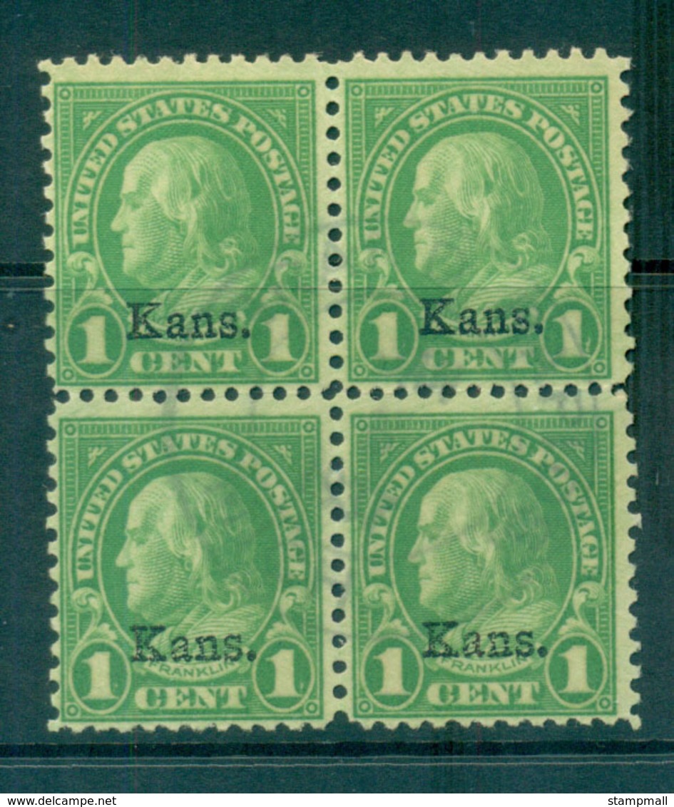 USA 1929 Sc#658 1c Franklin Kans. Opt. Blk 4 FU Lot68120 - Otros & Sin Clasificación