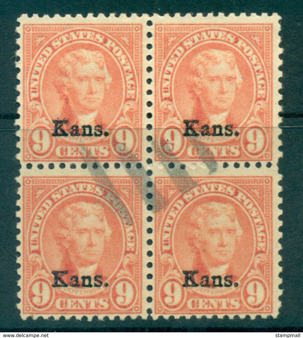 USA 1929 Sc#667 9c Jefferson Kans. Opt. Blk 4 FU Lot68125 - Other & Unclassified