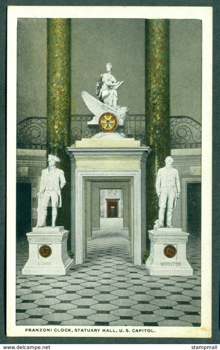 USA 1930c Franzoni Clock, Statuary Hall, US Capitol,hand Colored, Unused - Autres & Non Classés