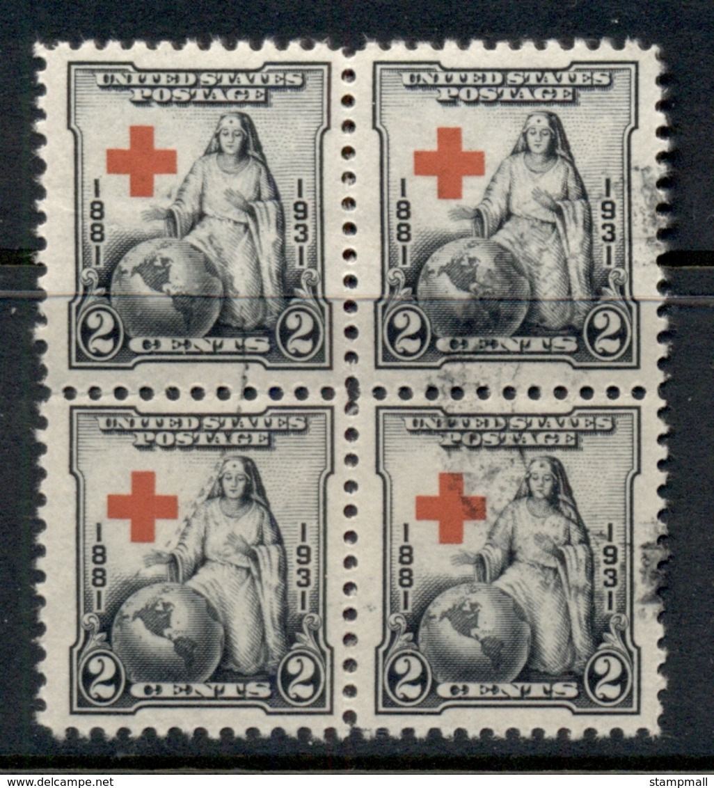 USA 1931 Sc#702 Red Cross Blk4 FU - Andere & Zonder Classificatie