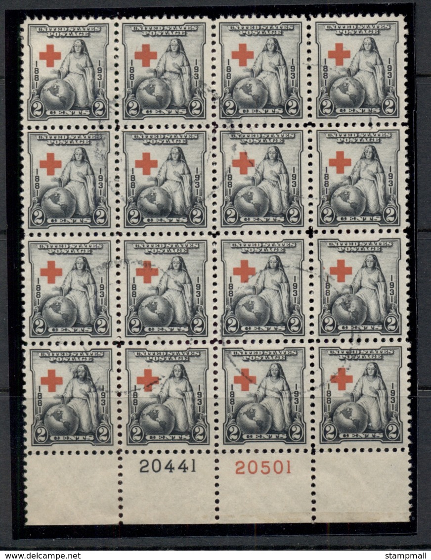 USA 1931 Sc#702 Red Cross PB#20441/20501 Blk 16 FU - Other & Unclassified