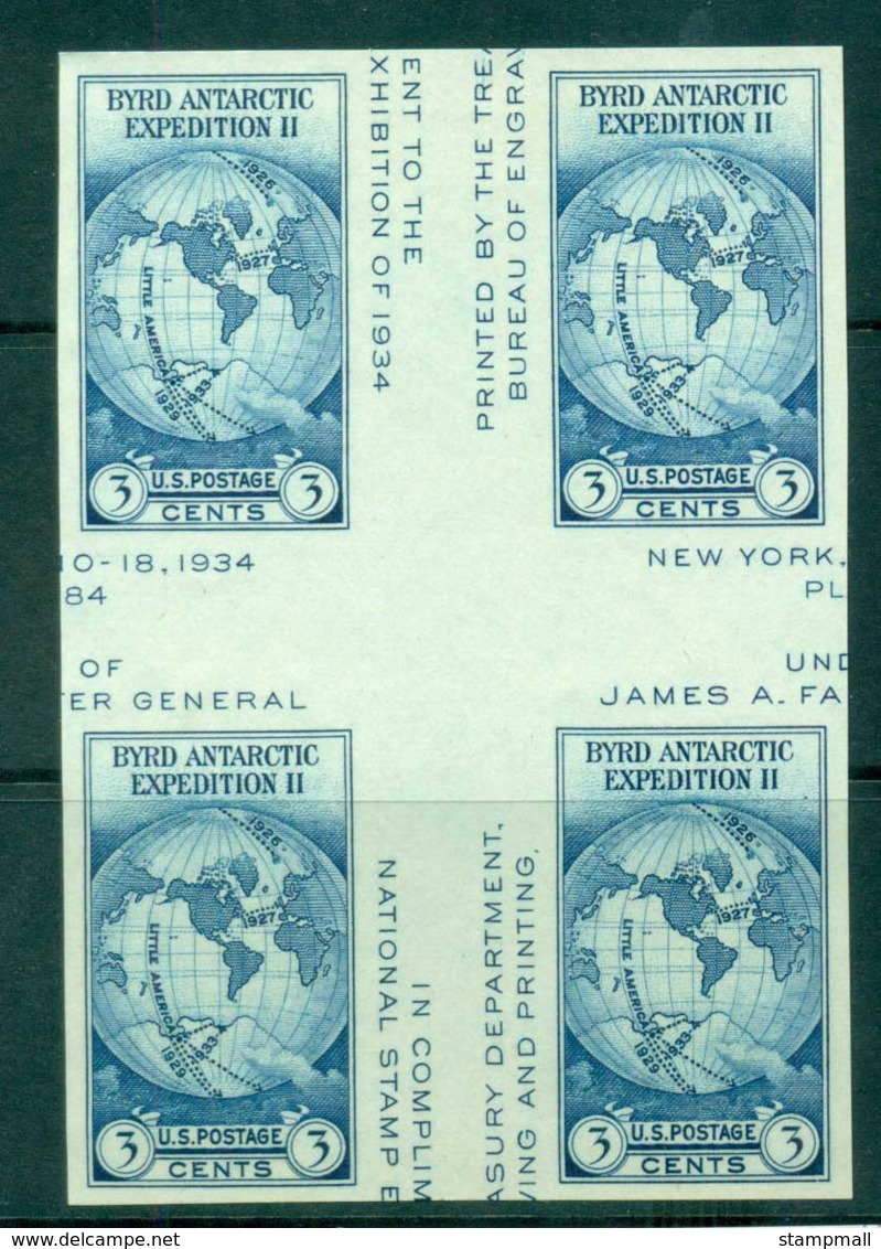USA 1935 Sc#768 3c Byrd Antarctic Expedition IMPERF Cross Gutter Blk 4 MNG Lot72299 - Sonstige & Ohne Zuordnung