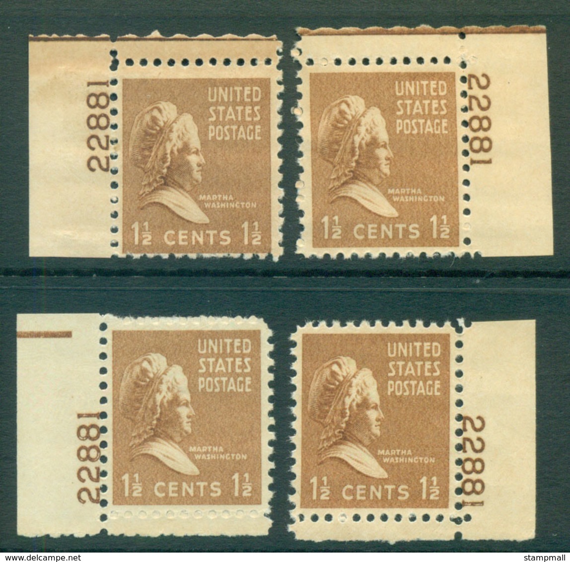 USA 1938 Sc#805 Martha Washington 4x Position PNS#22881 MLH Lot55938 - Other & Unclassified
