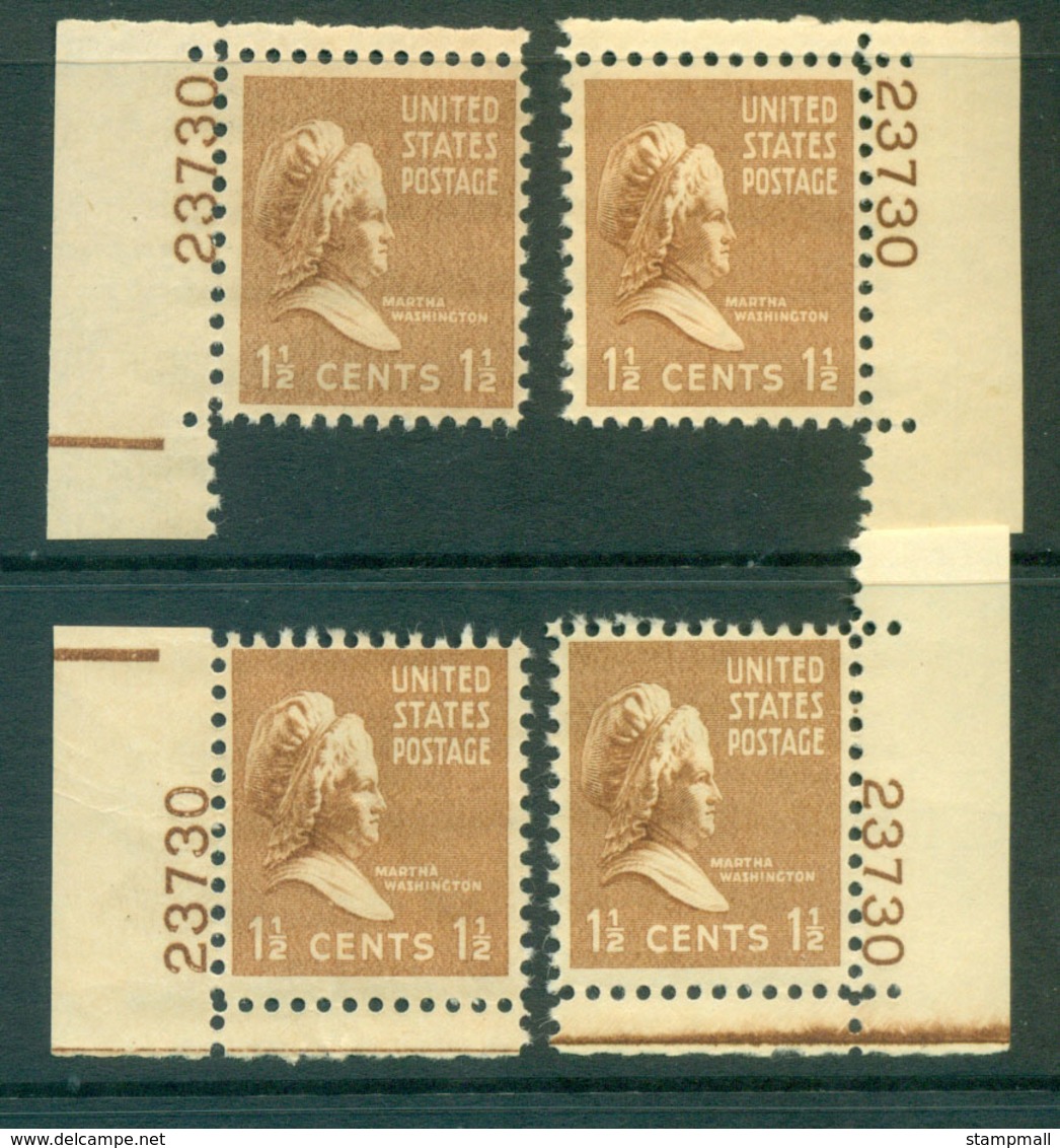 USA 1938 Sc#805 Martha Washington 4x Position PNS#23730 MLH Lot55914 - Other & Unclassified