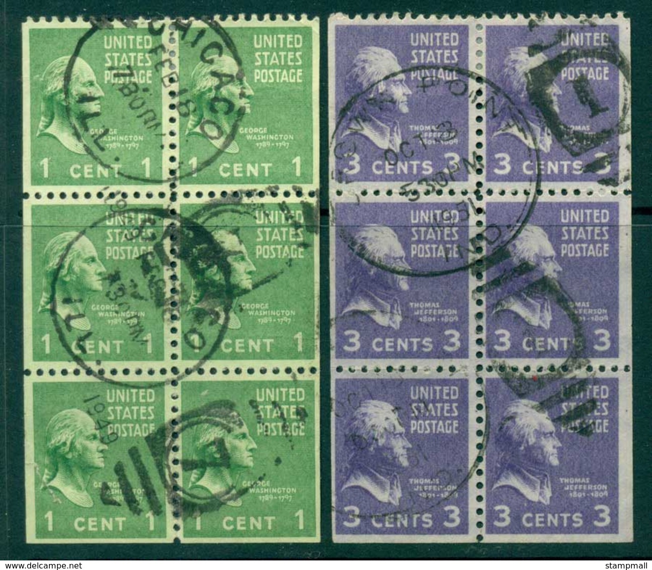 USA 1938-54 Sc#804b,807a  Prexie Booklet Pane 1c,3c FU (lot23288) - Sonstige & Ohne Zuordnung