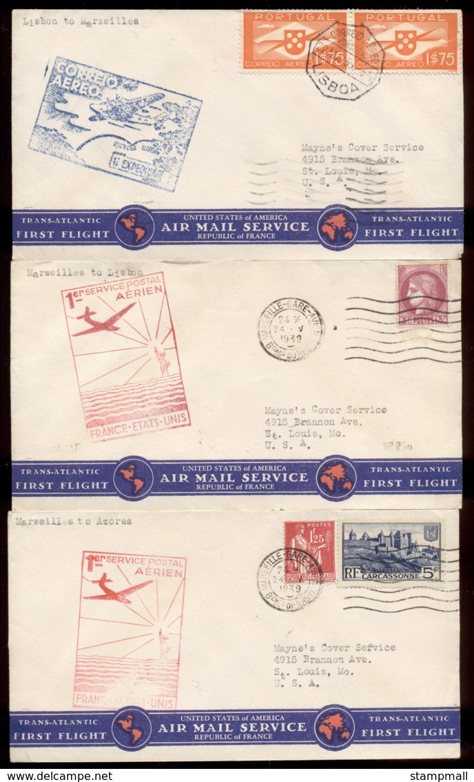 USA 1939 (May 20) USA-France Transatlantic First Flight Set Of Six Covers For Each Intermediary Stage Between New York, - Sonstige & Ohne Zuordnung