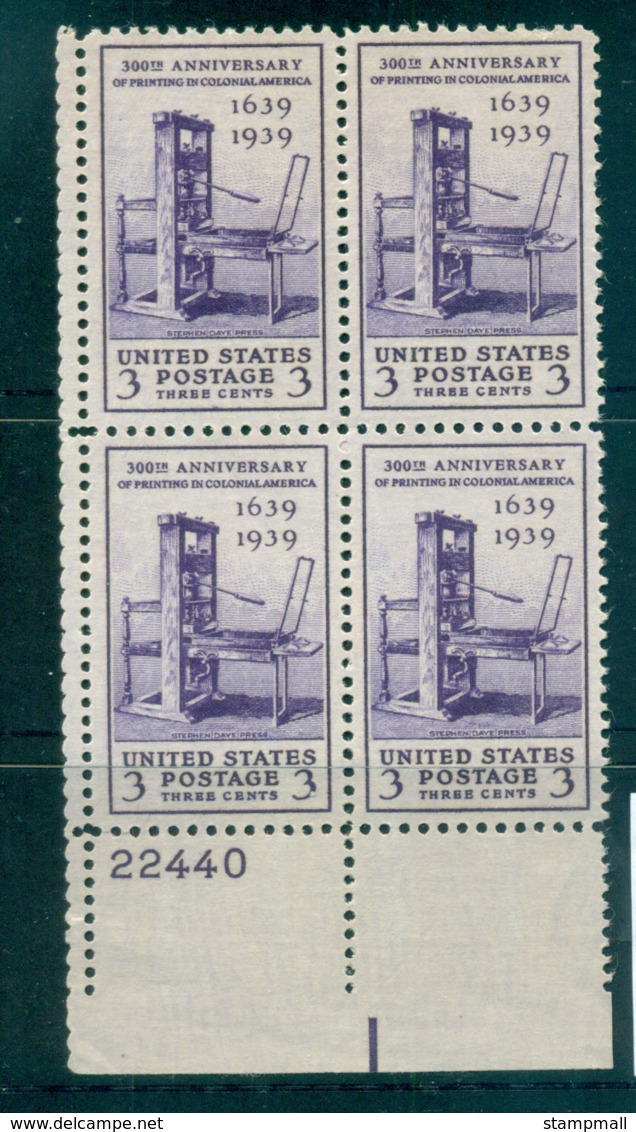 USA 1939 Sc#857 Printing Tercentenary PB#22440 MUH Lot67582 - Altri & Non Classificati