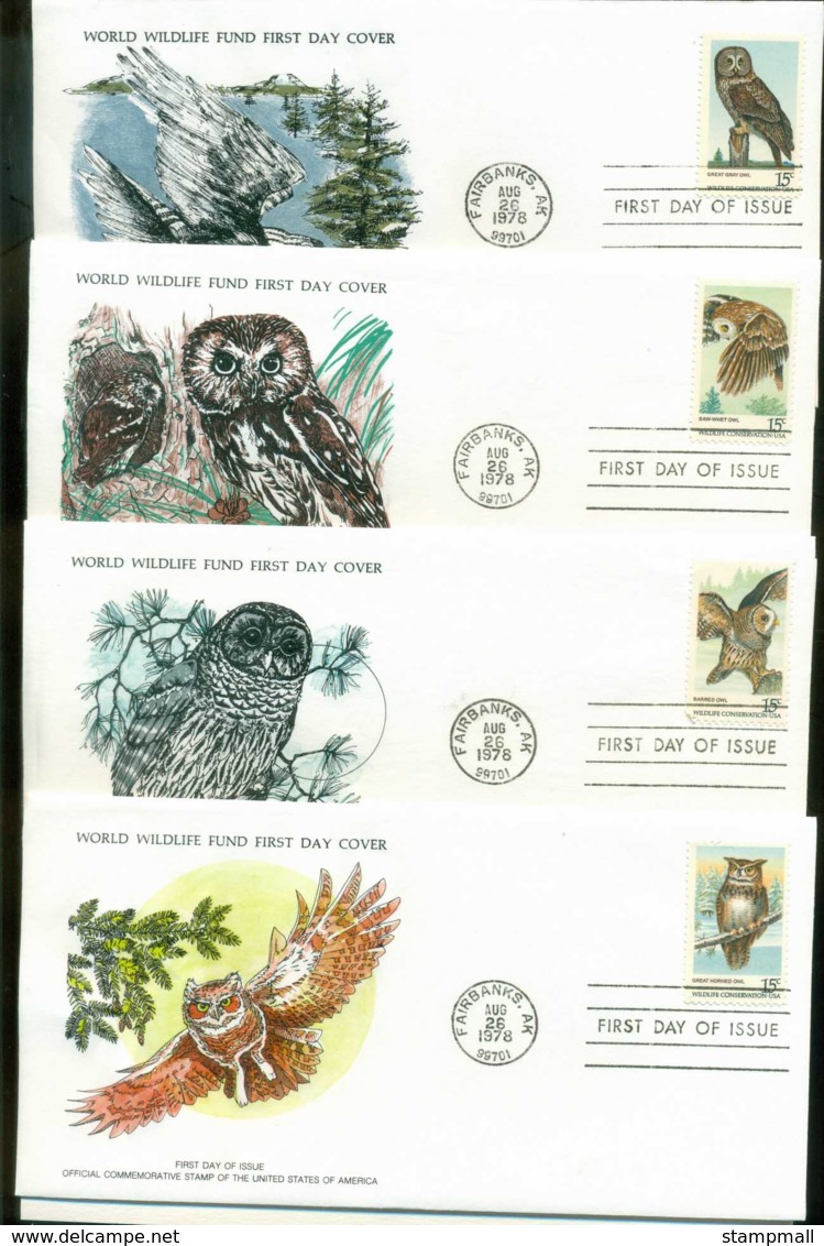 USA 1978 WWF,Owls, Birds ,Franlkin Mint (with Inserts) 3xFDC Lot79624 - Otros & Sin Clasificación