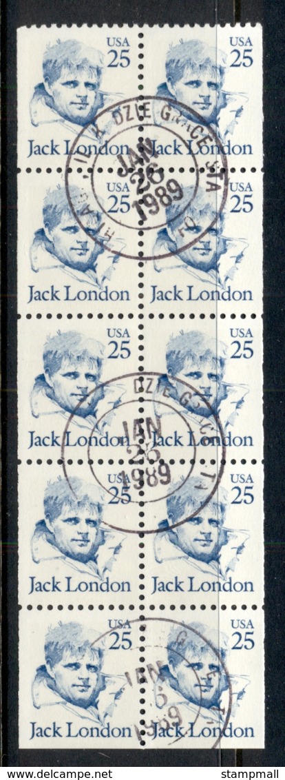 USA 1986 -94 Sc#2182 Great Americans Jack London 25c Booklet Pane FU - Andere & Zonder Classificatie