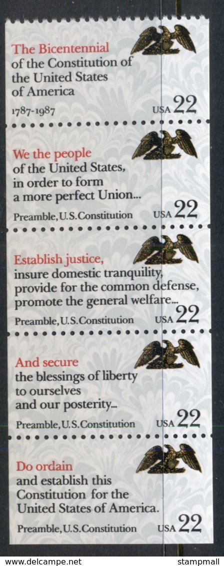 USA 1987 Sc#2355-2359 Drafting The Constitution Booklet Pane MUH - Other & Unclassified