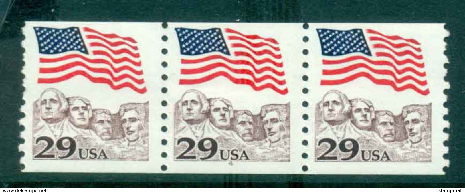 USA 1991 Sc#2523 29c Flag Over Mt Rushmore Coil P#4 Str 3 MUH Lot47511 - Roulettes (Numéros De Planches)