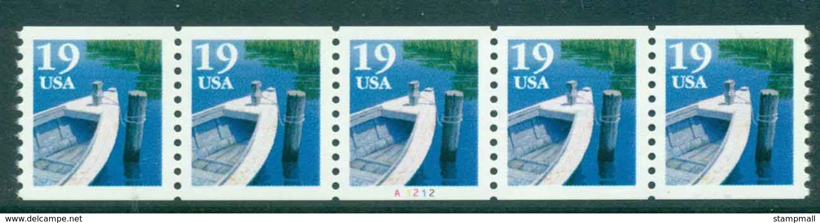 USA 1991 Sc#2529 19c Fishing Boat Coil TyI P#A1212 Str 5 MUH Lot47581 - Rollen (Plaatnummers)