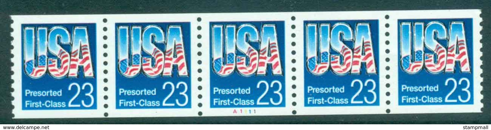 USA 1992 Sc#2606 USA & Flag Coil P#A1111 Str 5 MUH Lot47671 - Coils (Plate Numbers)