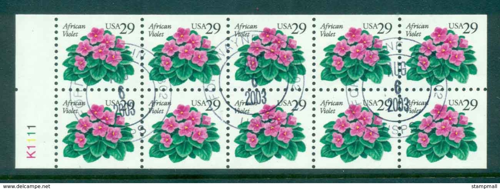 USA 1993 Sc#2486a 29c African Violets Booklet Pane P#K1111 FU Lot47737 - Other & Unclassified