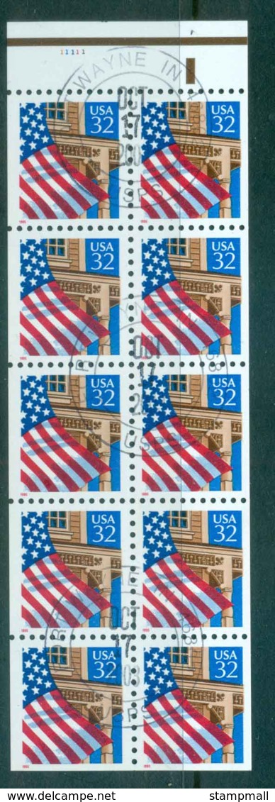 USA 1995 Sc#2916 32c Flag Over Porch Booklet Pane P#11111 P10.8x9.8 Pr FU Lot48084 - Autres & Non Classés