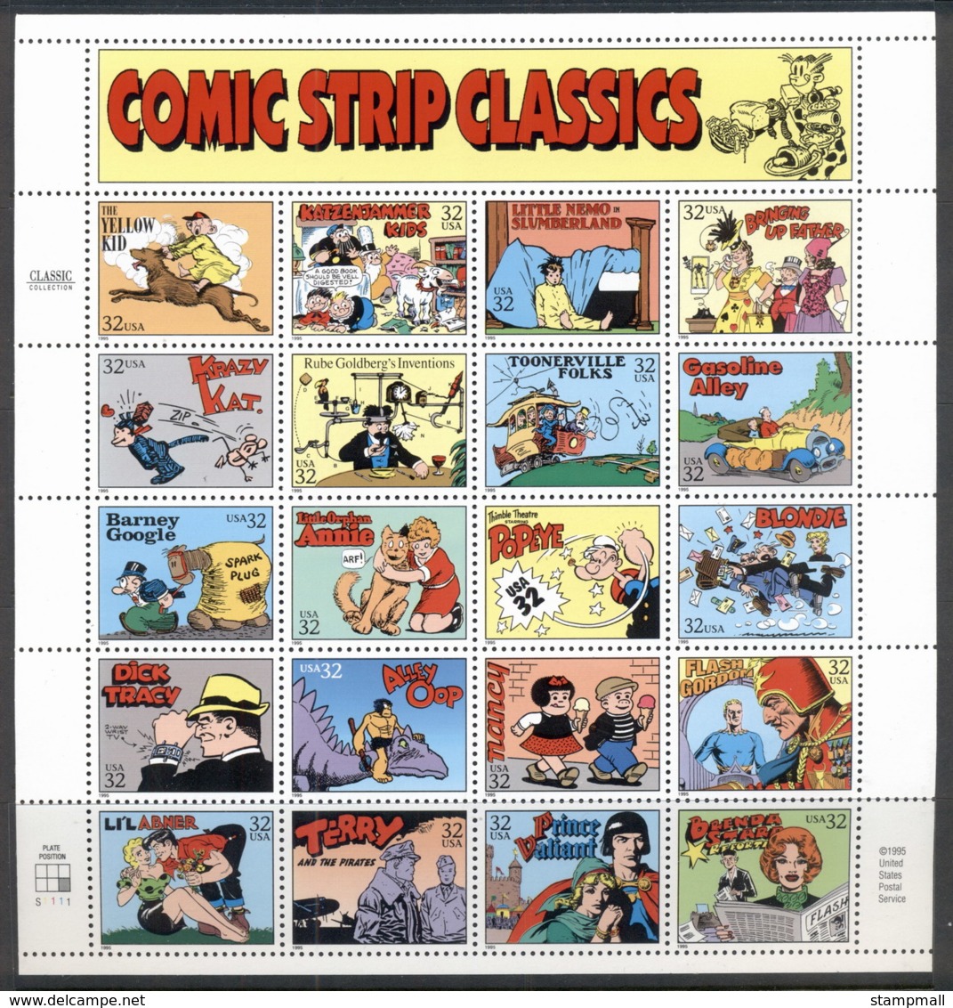 USA 1995 Sc#3000 Comic Strip Classics Pane 20 MUH - Sheets