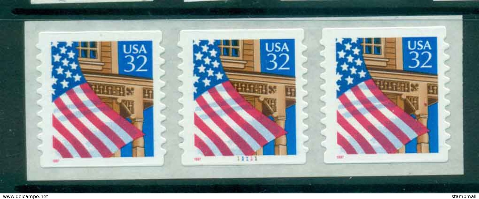 USA 1996 Sc#2915A 32c Flag Over Porch Coil Str 3 PN#11111 Die Cut 9.8 MUH Lot48280 - Rollen (Plaatnummers)