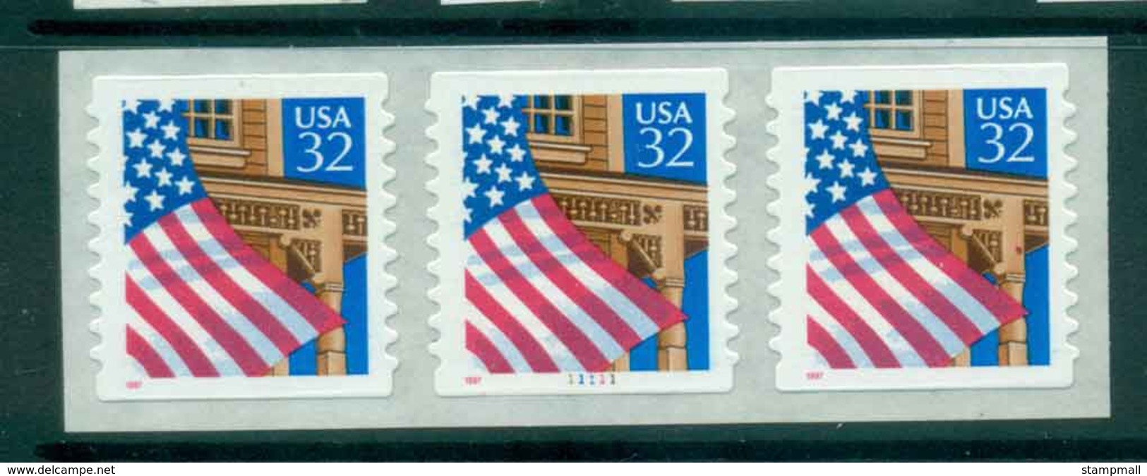 USA 1996 Sc#2915A 32c Flag Over Porch Coil Str 3 PN#11111 Die Cut 9.8 MUH Lot48280 - Roulettes (Numéros De Planches)