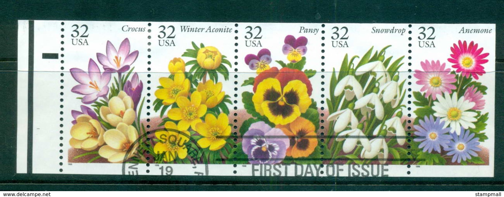 USA 1996 Sc#3025-29 Garden Flowers Booklet Pane 5 FU Lot55657 - Otros & Sin Clasificación