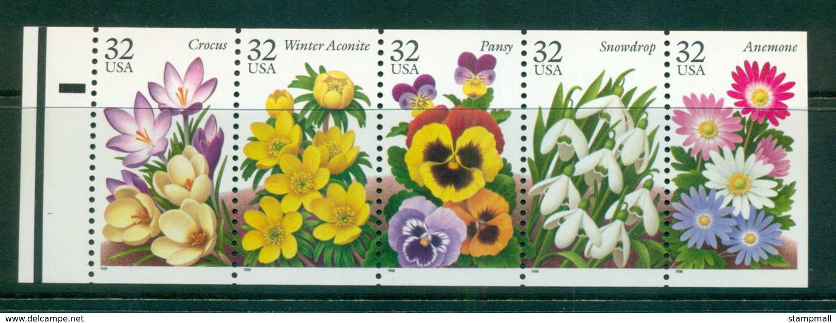 USA 1996 Sc#3025-29 Garden Flowers Booklet Pane 5 MUH Lot55656 - Other & Unclassified