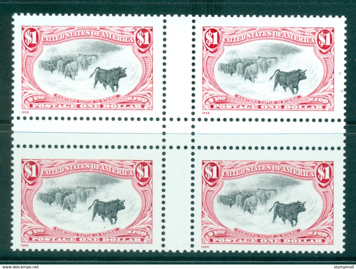 USA 1998 Sc#3209h $1 Trans Mississippi Reprint Blk 4 MUH Lot33695 - Andere & Zonder Classificatie