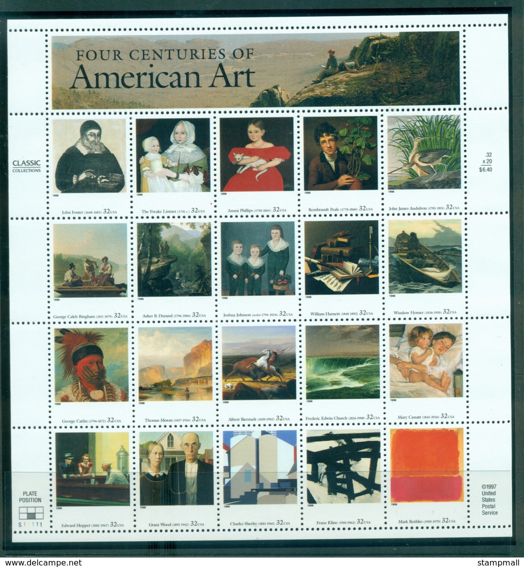 USA 1998 Sc#3236 American Art Pane 20 MUH Lot33707 - Volledige Vellen