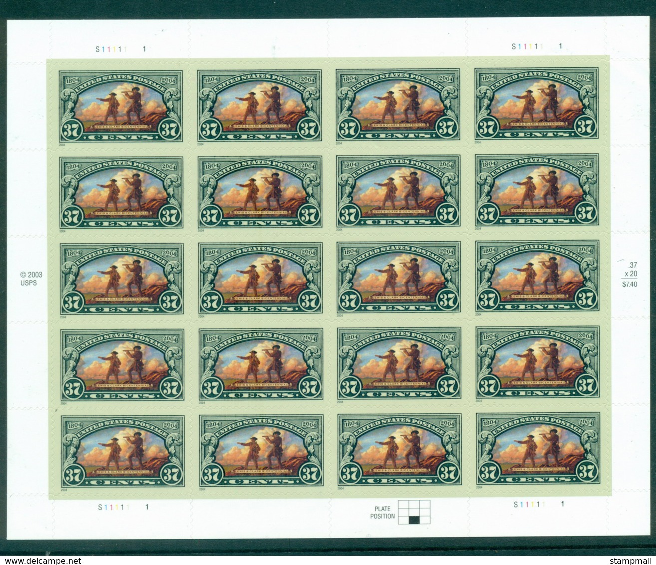 USA 2004 Sc#3854 Lewis & Clarke On Hill Pane 20 MUH Lot33723 - Sonstige & Ohne Zuordnung