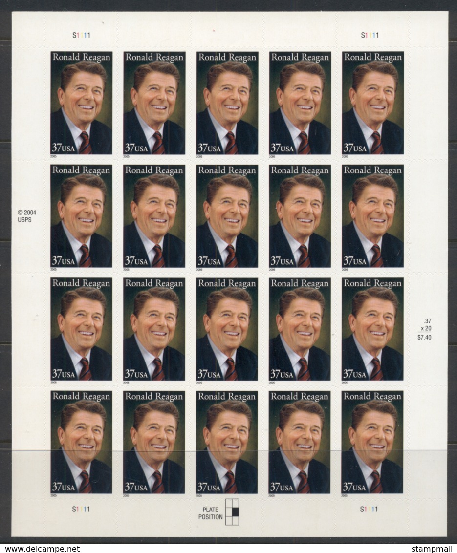 USA 2005 Sc#3897 Ronald Reagan Pane 20 MUH - Other & Unclassified