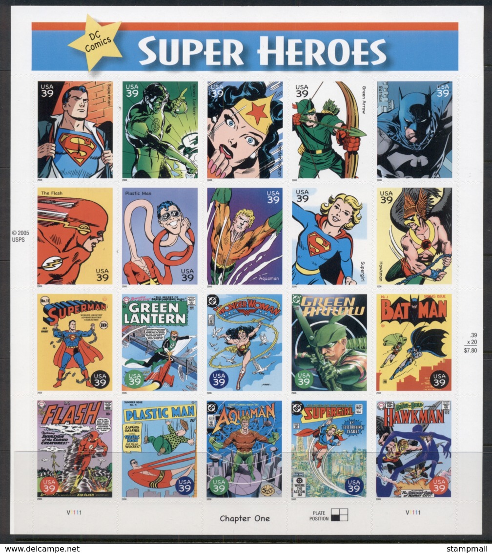 USA 2006 Sc#4084 DC Comics Super Heroes Pane 20 MUH - Sonstige & Ohne Zuordnung