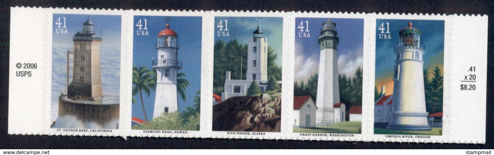 USA 2007 Sc#4146-50 Lighthouses Str5 MUH - Other & Unclassified