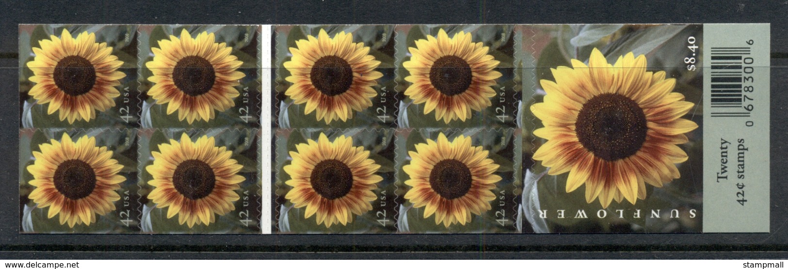 USA 2008 Sunflowers Booklet Pane Double Sided MUH - Sonstige & Ohne Zuordnung