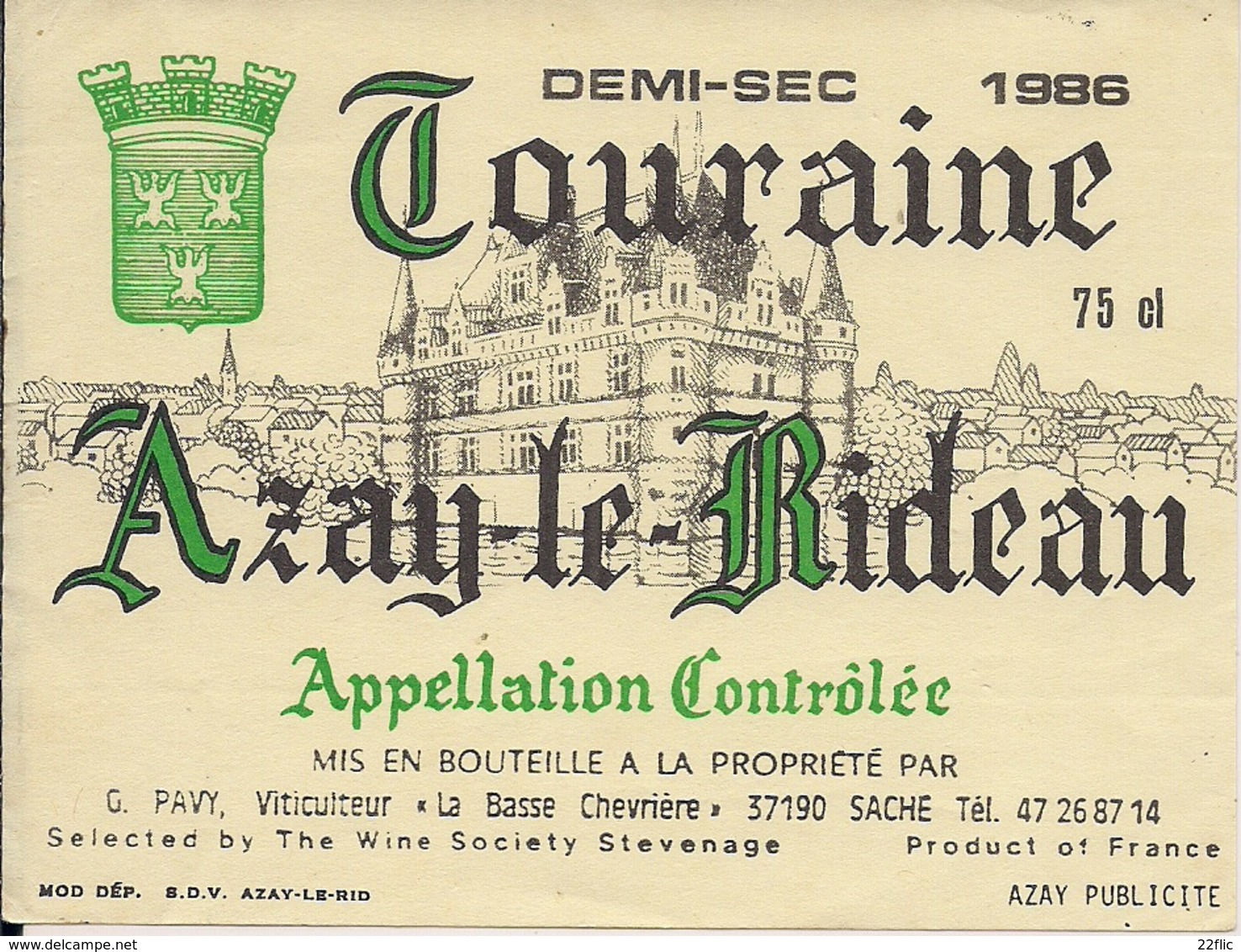 TOURAINE DEMI-SEC AZAY-LE-RIDEAU  1986  (8) - Bordeaux