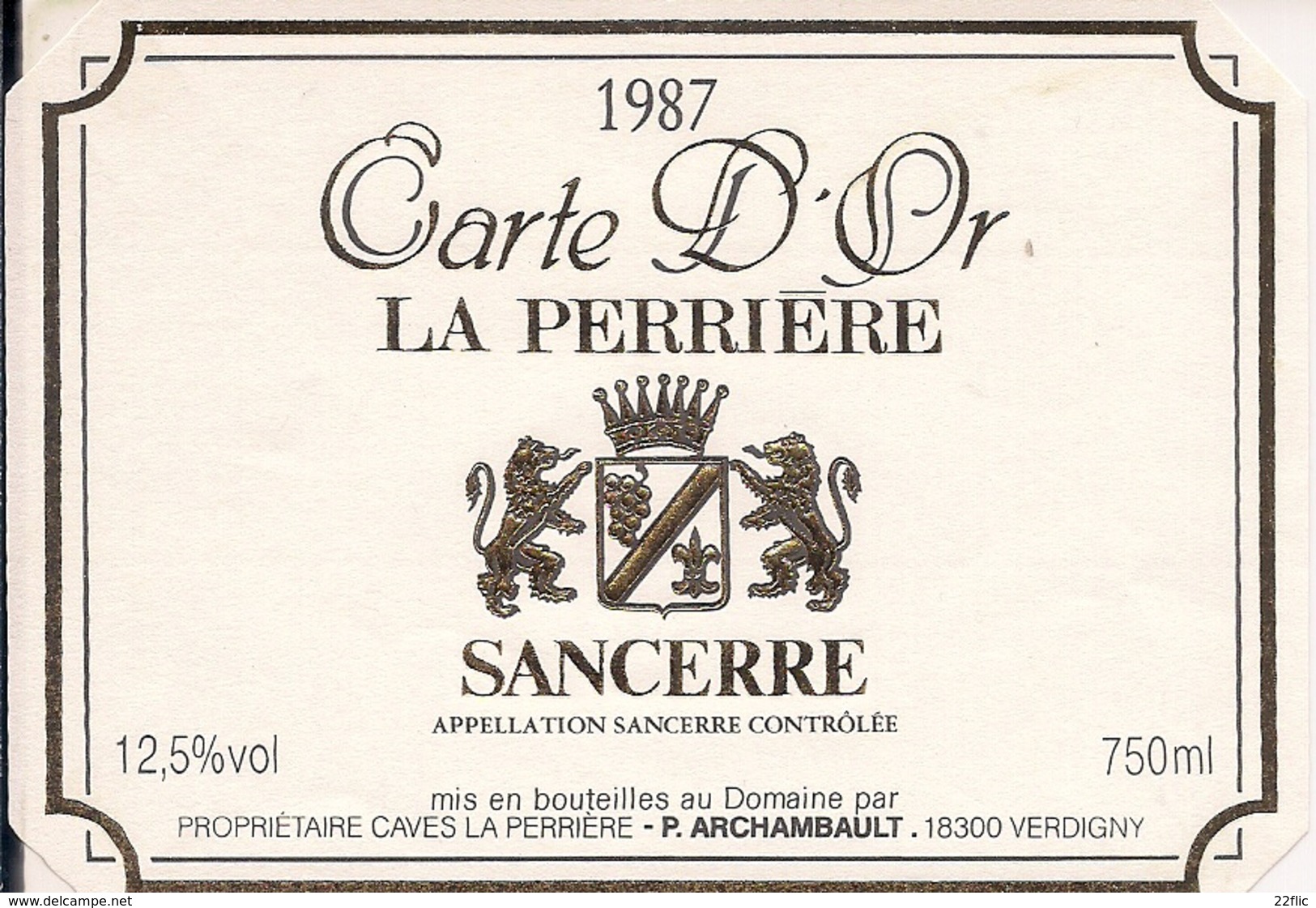 SANCERRE  CARTE D'OR LA PERRIERE 1987  (8) - Autres & Non Classés