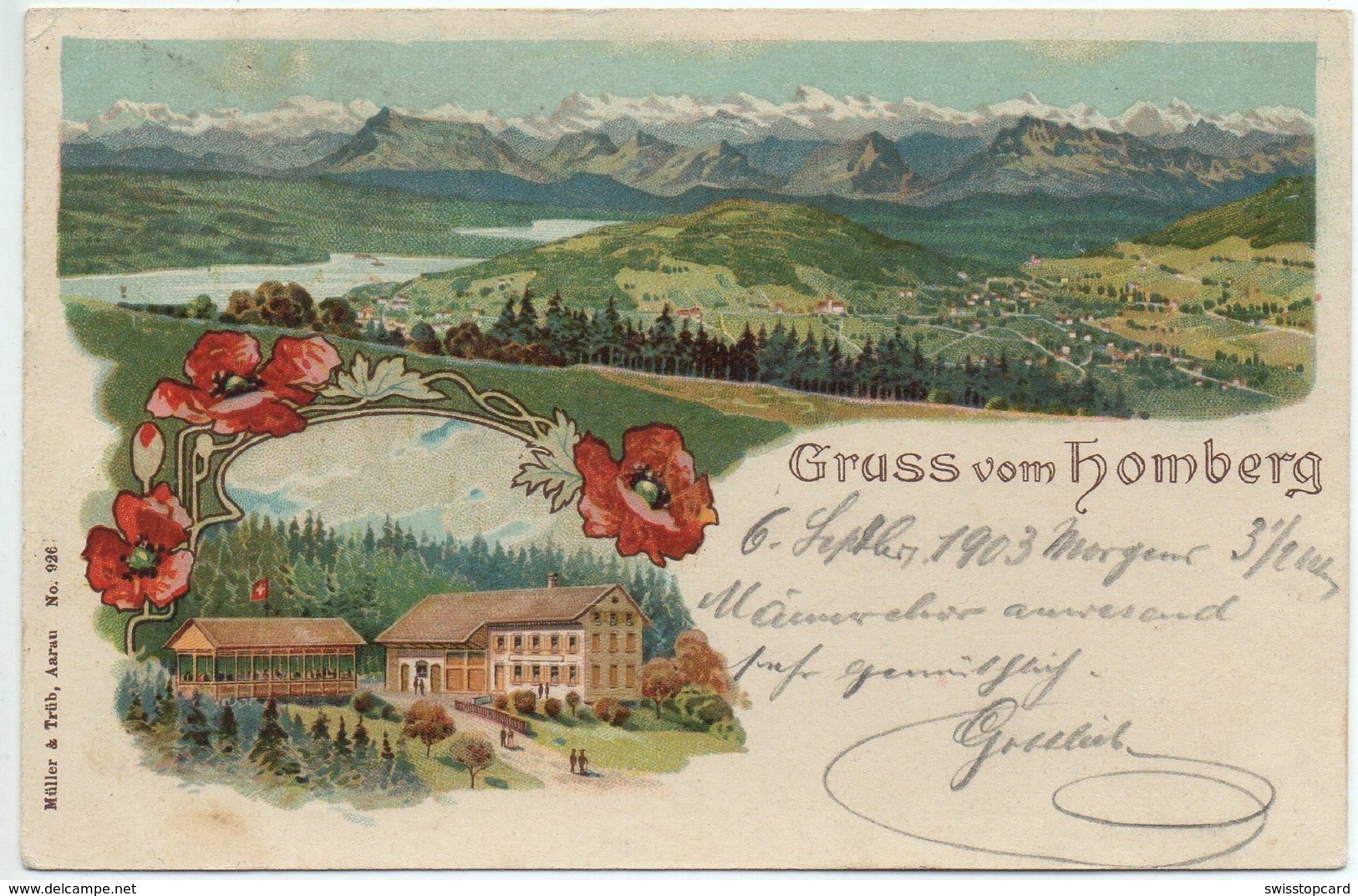 Litho REINACH Gruss Vom Homberg Gel. 1903 V. Beinwil - Beinwil Am See