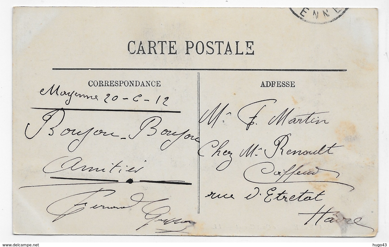 (RECTO / VERSO) MAYENNE EN 1912 - N° 27 - LE QUAI CARNOT AVEC ATTELAGE ET RESTAURANT - BEAU CACHET - CPA VOYAGEE - Mayenne