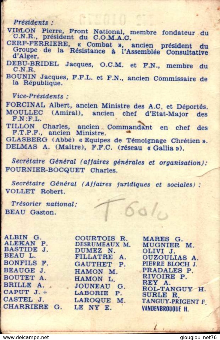 ASSOCIATION NATIONALE DES ANCIENS COMBATTANTS DE LA RESISTANCE  CARTE D'ADHERENT  1968 - Autres & Non Classés