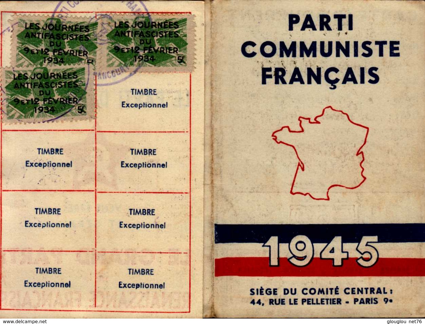 PARTI COMMUNISTE FRANCAIS.CARTE D'ADHERENT  1945 - Autres & Non Classés