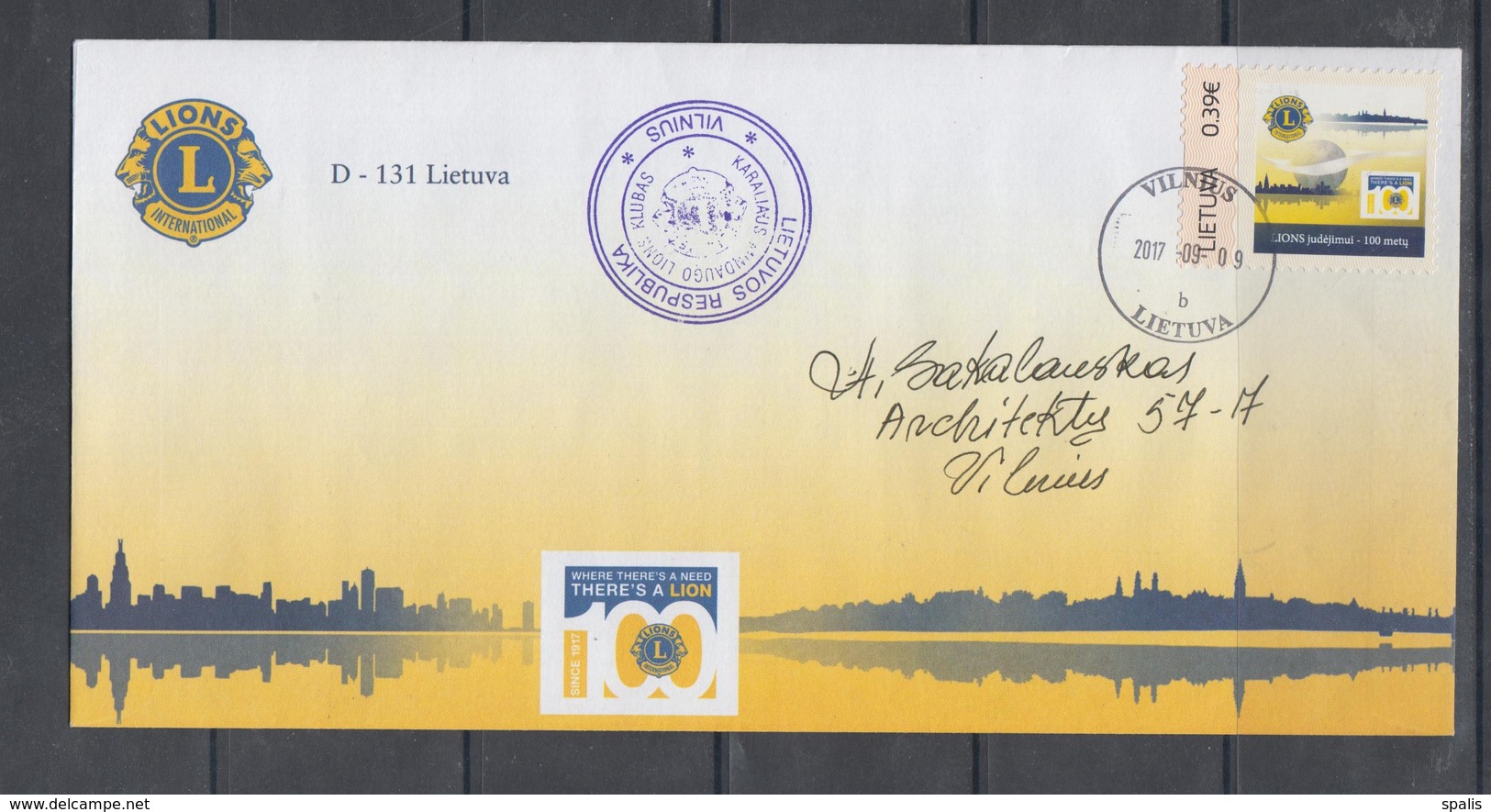 Lithuania Litauen 2017 Representative Stamp On Envelope  Lions Int. - Litauen