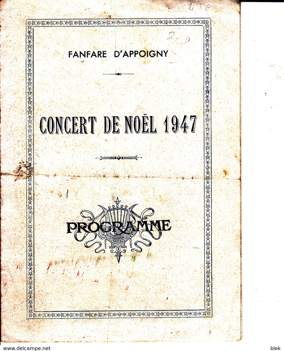 89 . Yonne :   Appoigny : Programme  Concert De Noel 1947 ( Format 170 X 115) . - Programmes