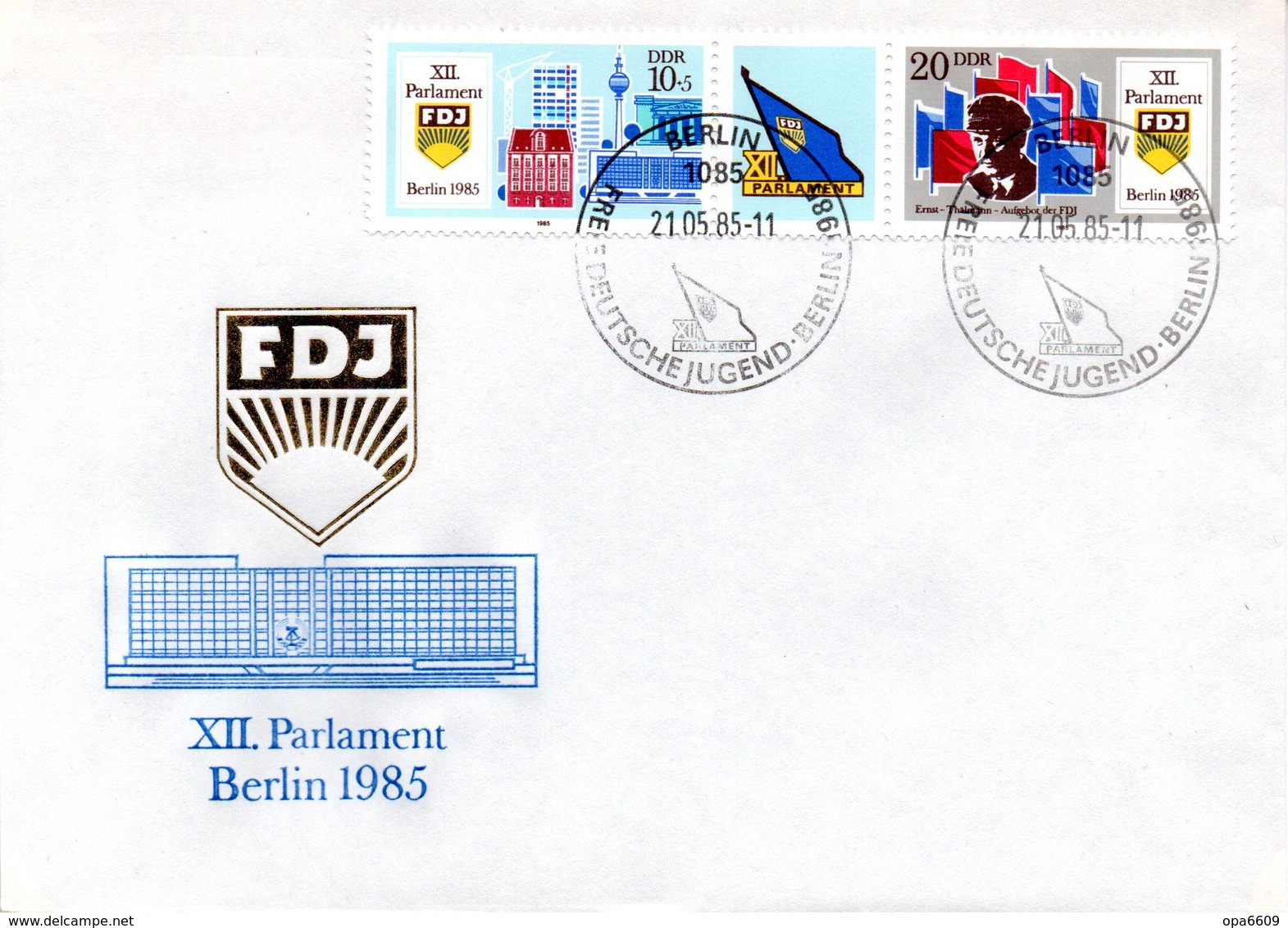 DDR Schmuck-FDC Mi 2947/48 "XII.Parlament Der Freien Deutschen Jugend (FDJ)", ESSt BERLIN, 21.5.1985 - Autres & Non Classés