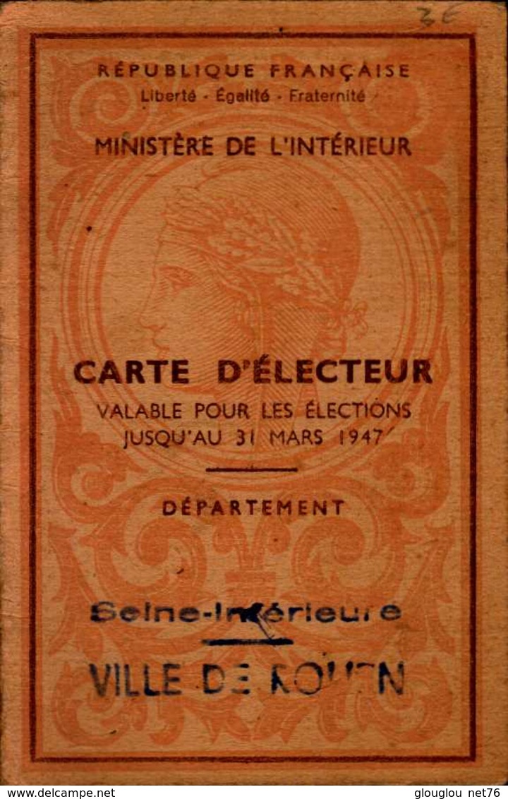 CARTE D'ELECTEUR  VILLE DE ROUEN.. - Autres & Non Classés