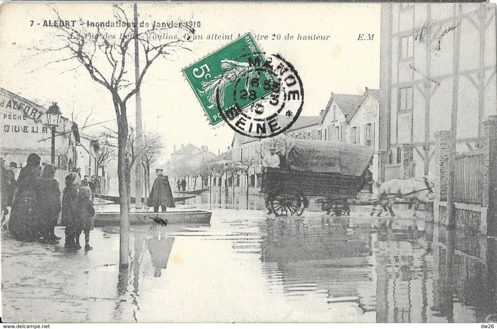 Inondations Janvier 1910 -Alfort - La Rue Des Deux Moulins, L'eau Atteint 1 Mètre 20 De Hauteur - Carte E.M. N° 7 - Überschwemmungen